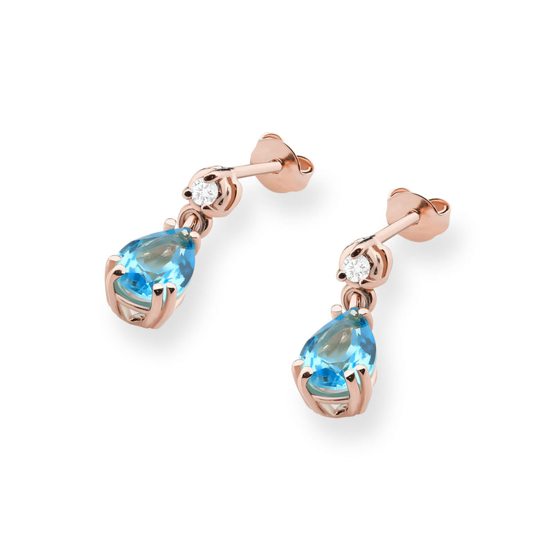 Cercei Aur 14K cu Topaz Swiss 0.90 ct si Diamante Naturale 0.04 ct, imaginea 4 din 6
