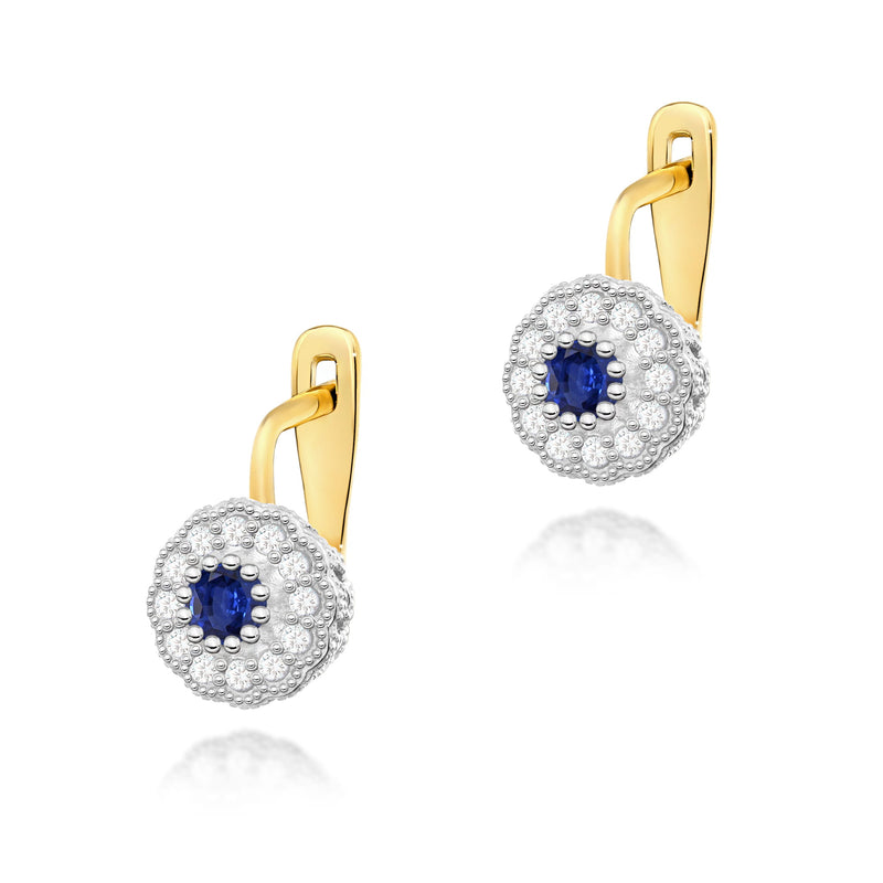 Cercei Aur 14K cu Safir 0.30 ct si Diamante Naturale 0.21 ct — Aur galben