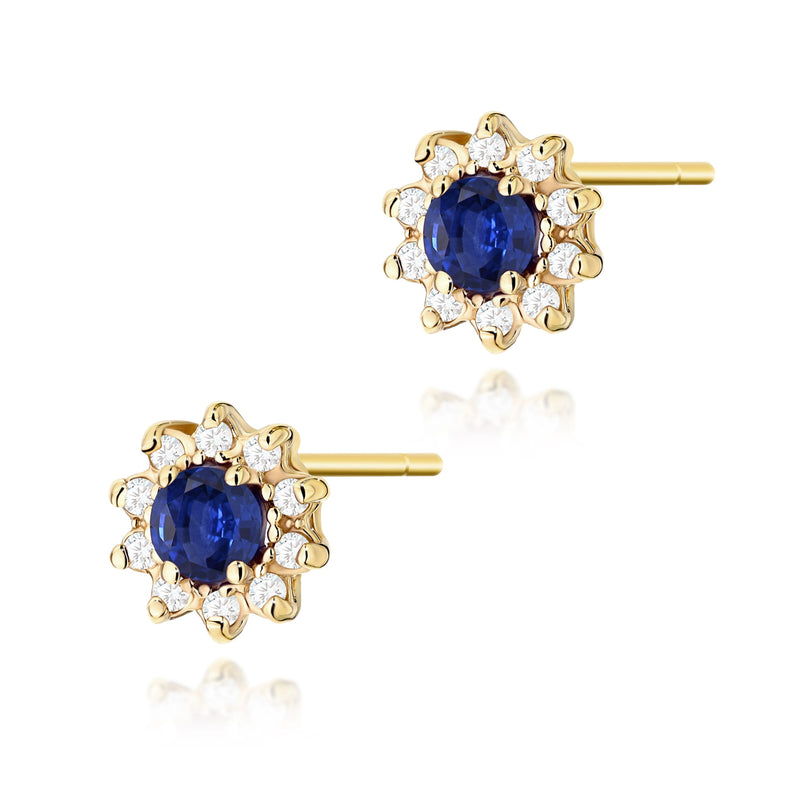 Cercei Aur 14K cu Safir 0.15 ct si Diamante Naturale 0.17 ct — Aur galben