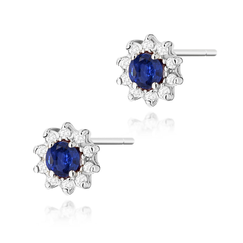 Cercei Aur 14K cu Safir 0.15 ct si Diamante Naturale 0.17 ct, imaginea 3 din 6