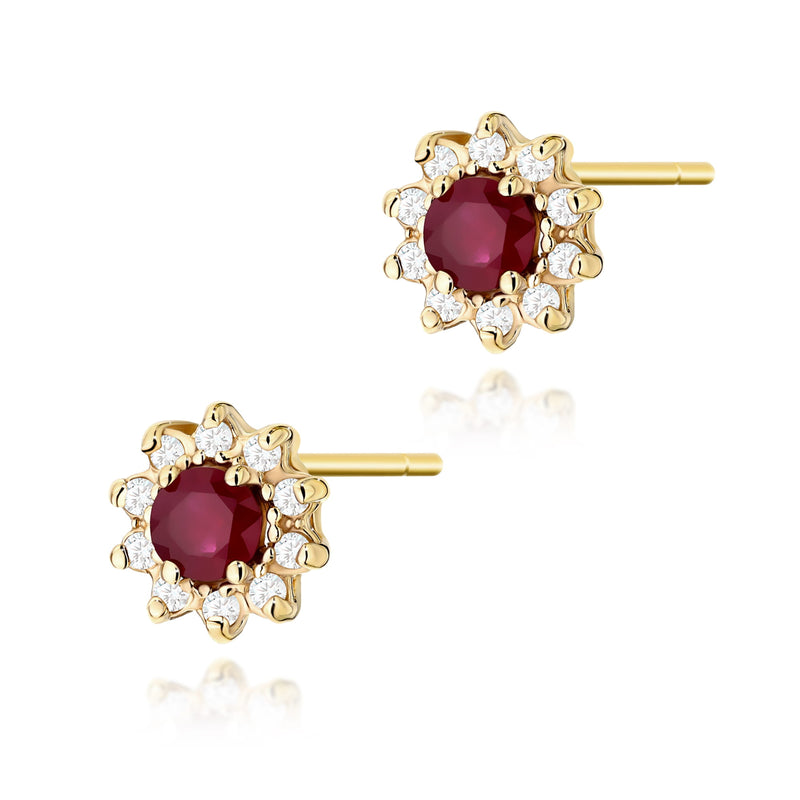 Cercei Aur 14K cu Rubin 0.15 ct si Diamante Naturale 0.17 ct — Aur galben