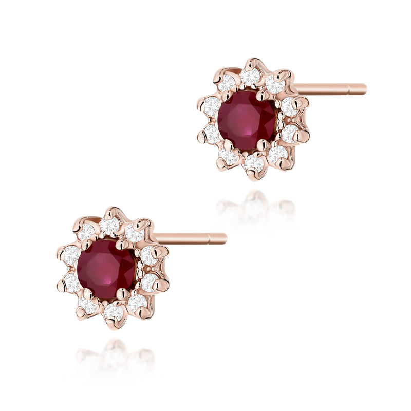 Cercei Aur 14K cu Rubin 0.15 ct si Diamante Naturale 0.17 ct, imaginea 5 din 6