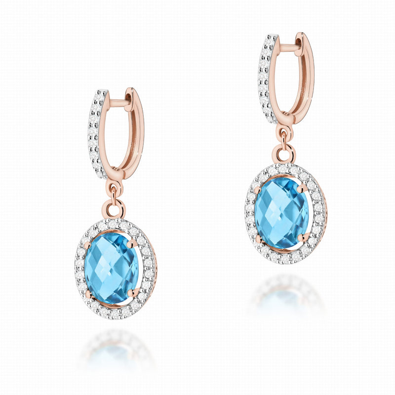 Cercei Aur 14K cu Topaz Swiss 1.70 ct si Diamante Naturale 0.36 ct, imaginea 5 din 6