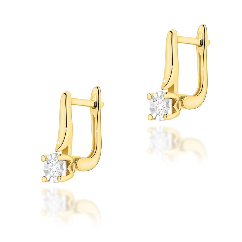 Cercei Aur 14K cu Diamant Natural 0.08 ct — Aur galben