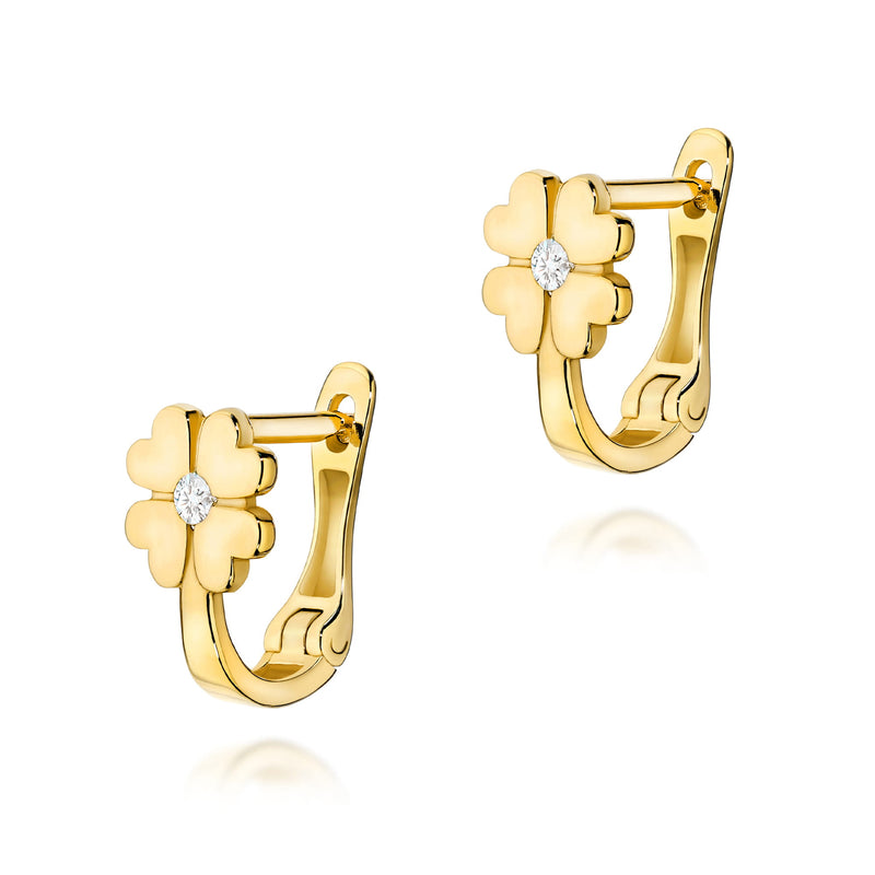 Cercei Aur 14K cu Diamant Natural 0.03 ct — Aur galben