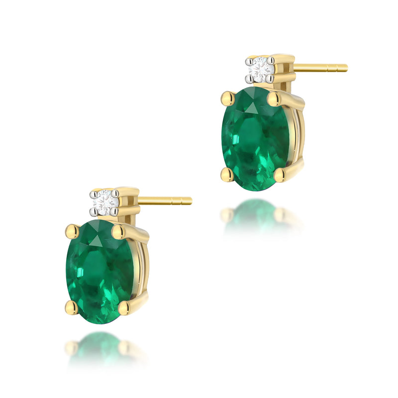 Cercei Aur 14K cu Smarald 0.40 ct si Diamante Naturale 0.03 ct — Aur galben
