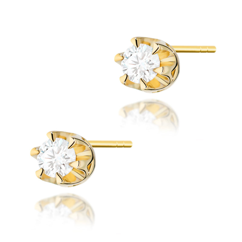 Cercei Aur 14K cu Diamant Natural 0.08 ct — Aur galben