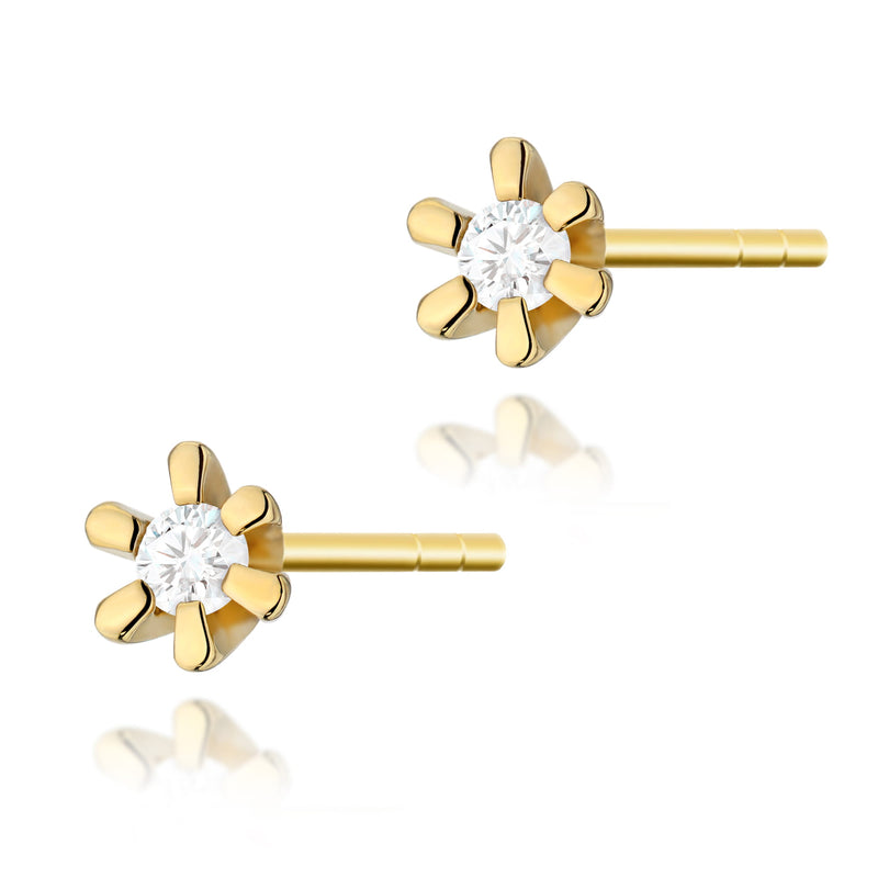 Cercei Aur 14K cu Diamant Natural 0.02 ct — Aur galben