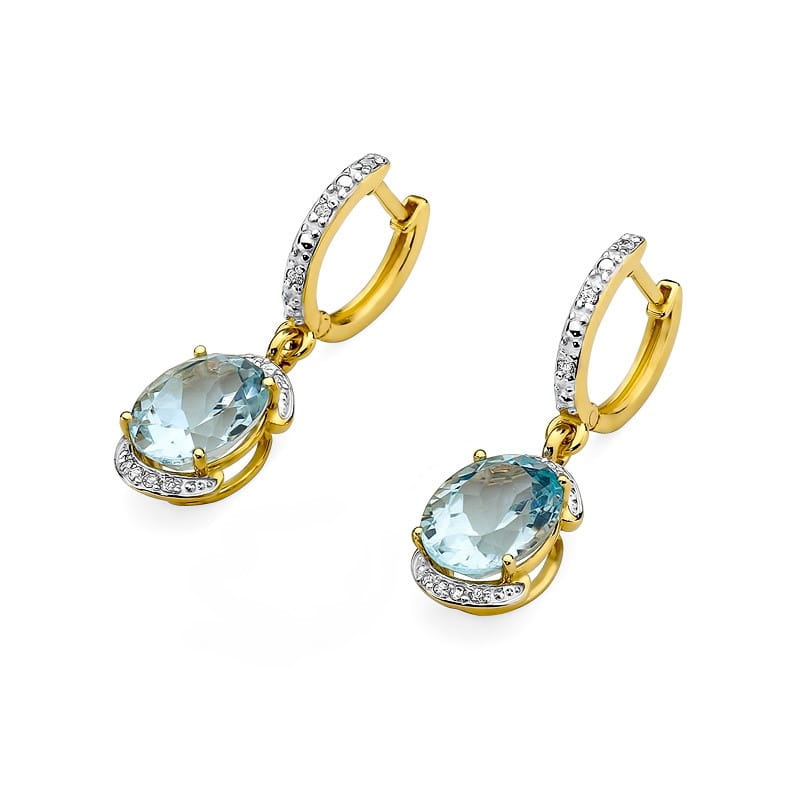 Cercei Aur 14K cu Topaz Swiss 3.00 ct si Diamante Naturale 0.13 ct, imaginea 2 din 5