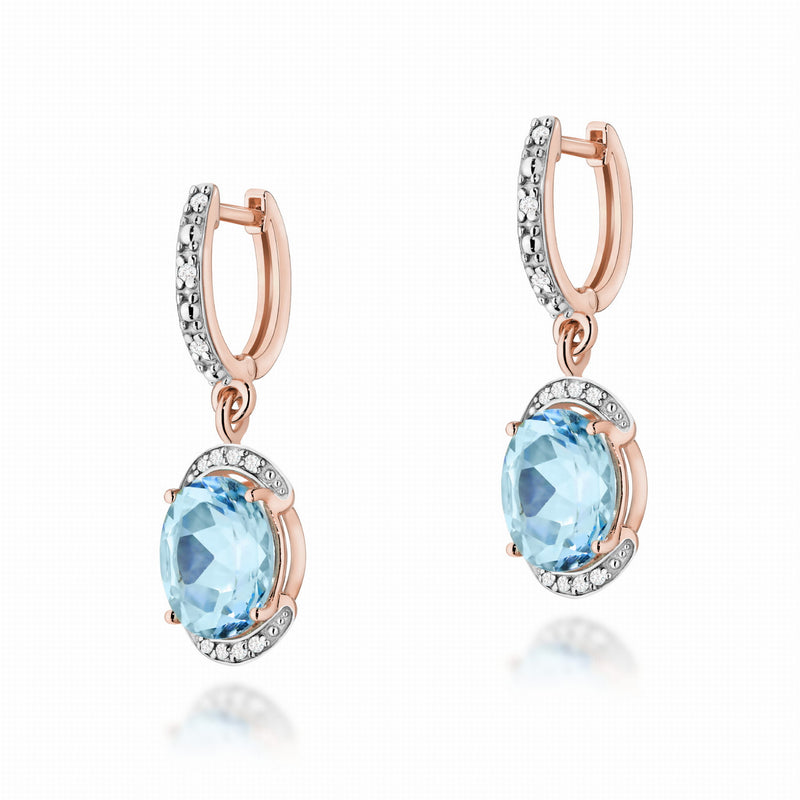 Cercei Aur 14K cu Topaz Swiss 3.00 ct si Diamante Naturale 0.13 ct, imaginea 3 din 5