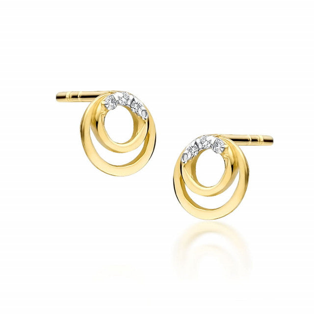 Cercei Aur 14K cu Diamante Naturale 0.03 ct — Aur galben