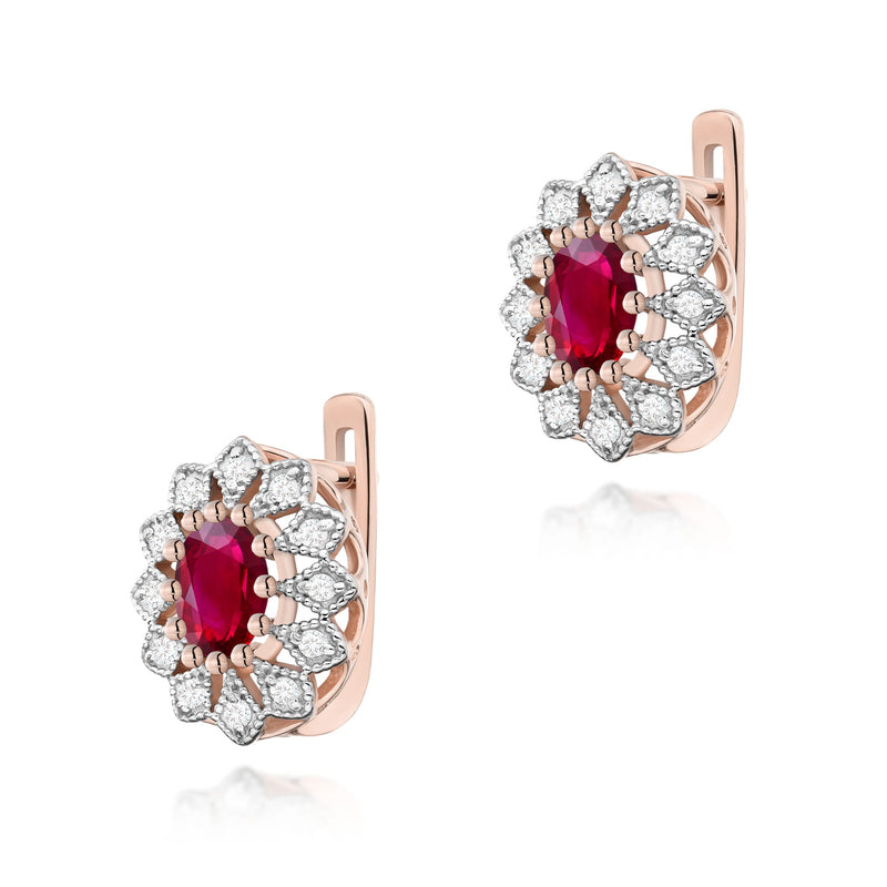 Cercei Aur 14K cu Rubin 0.60 ct si Diamante Naturale 0.21 ct, imaginea 3 din 3