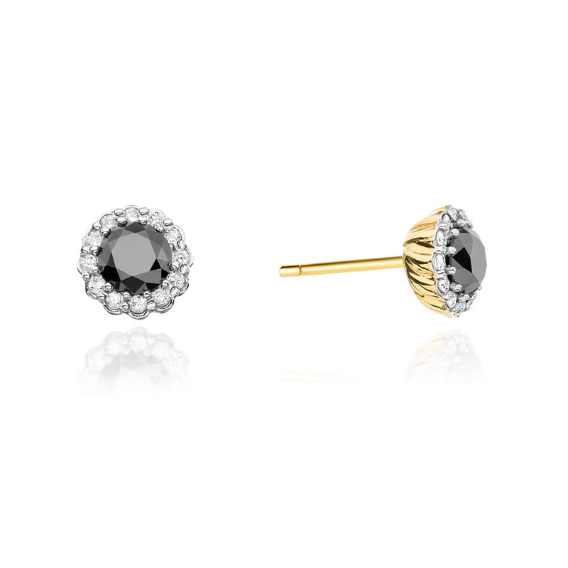 Cercei Aur 14K cu Diamante Naturale Albe si Negre 0.71 ct — Aur galben