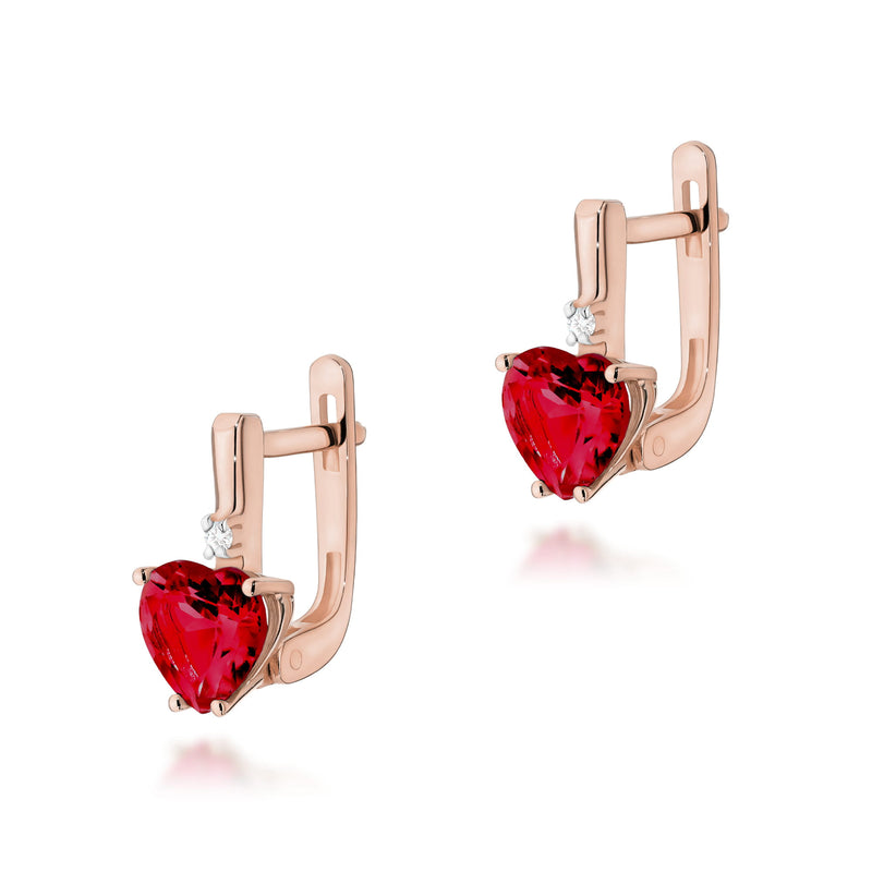 Cercei Aur 14K cu Rubin 1.70 ct si Diamante Naturale 0.03 ct, imaginea 3 din 4