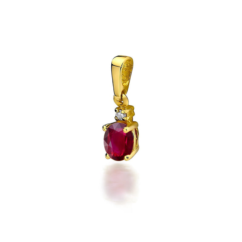 Pandantiv Aur 14K cu Rubin 0.60 ct si Diamant Natural 0.01 ct — Aur galben