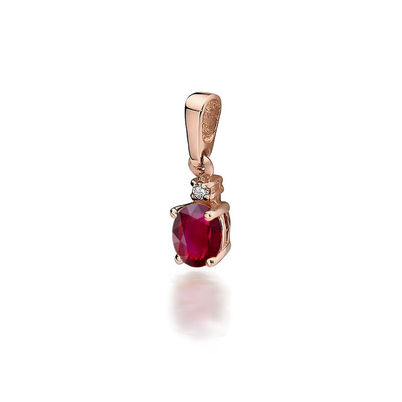 Pandantiv Aur 14K cu Rubin 0.60 ct si Diamant Natural 0.01 ct, imaginea 3 din 6