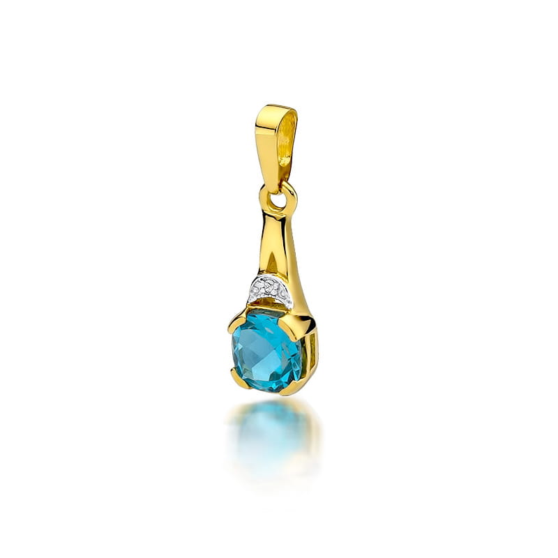 Pandantiv Aur 14K cu Topaz Swiss 1.10 ct si Diamant Natural 0.01 ct — Aur galben