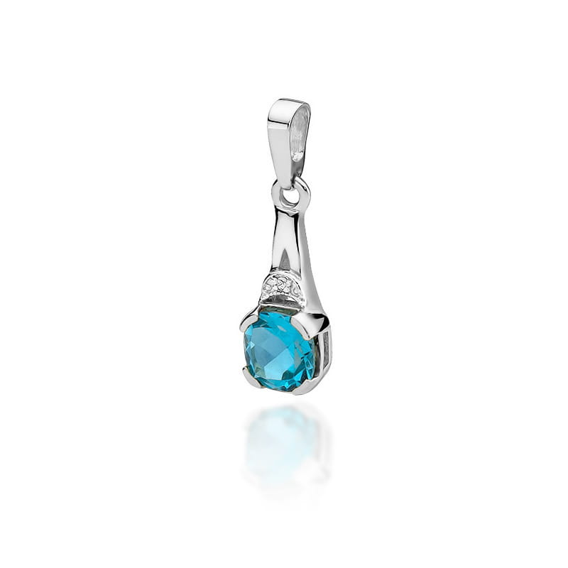 Pandantiv Aur 14K cu Topaz Swiss 1.10 ct si Diamant Natural 0.01 ct, imaginea 5 din 6