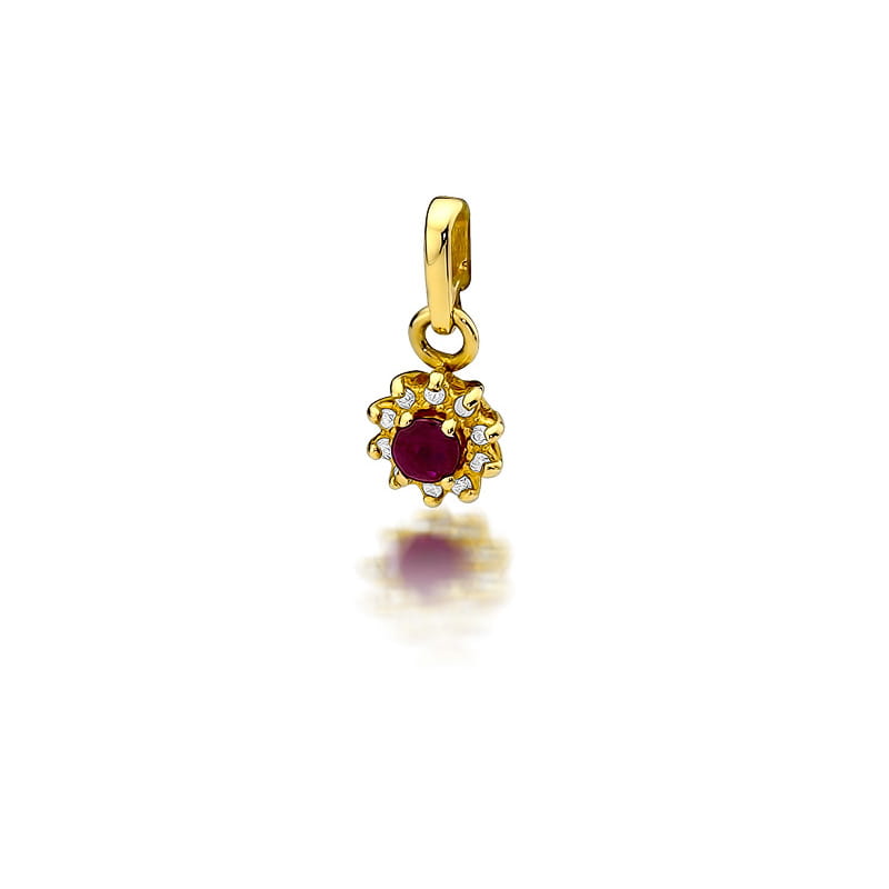 Pandantiv Aur 14K cu Rubin 0.15 ct si Diamante Naturale 0.09 ct — Aur galben