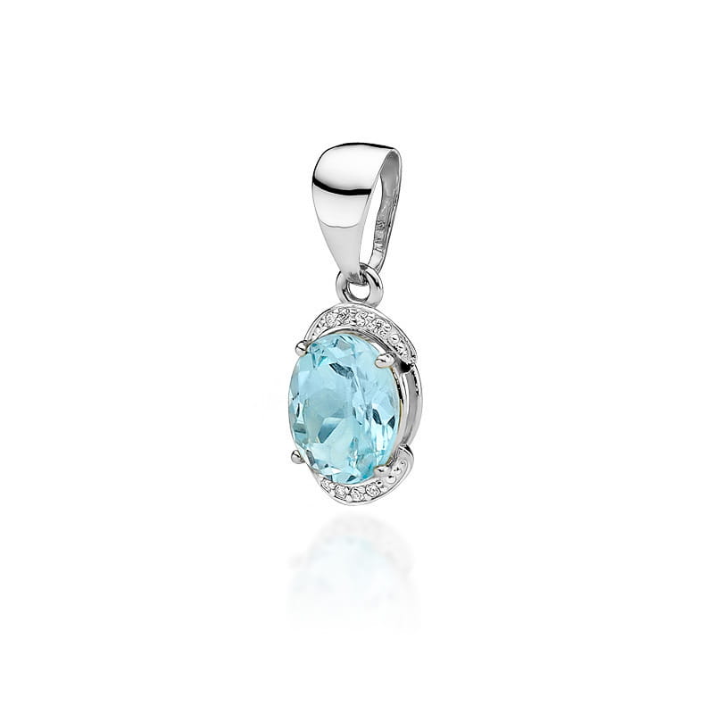 Pandantiv Aur 14K cu Topaz Swiss 3.00 ct si Diamante Naturale 0.04 ct, imaginea 5 din 6