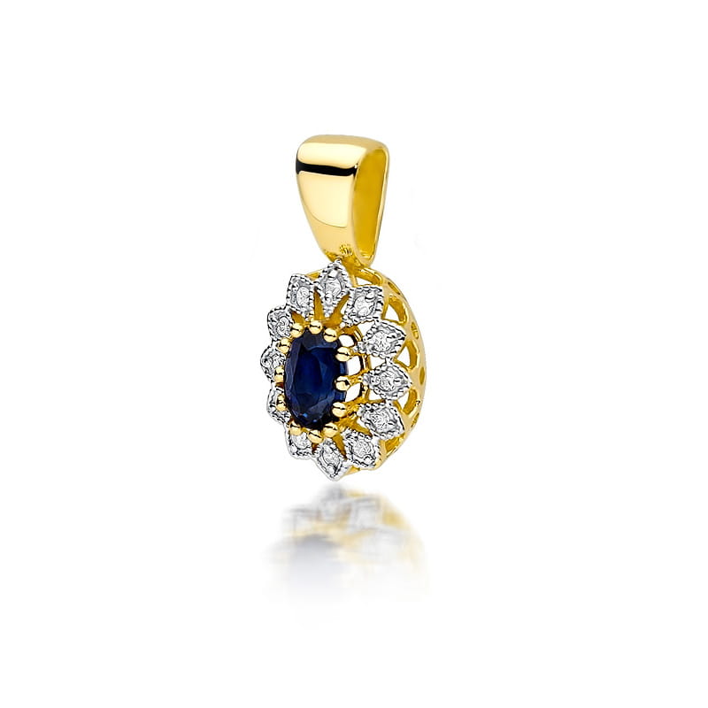 Pandantiv Aur 14K cu Safir 0.70 ct si Diamante Naturale 0.10 ct — Aur galben
