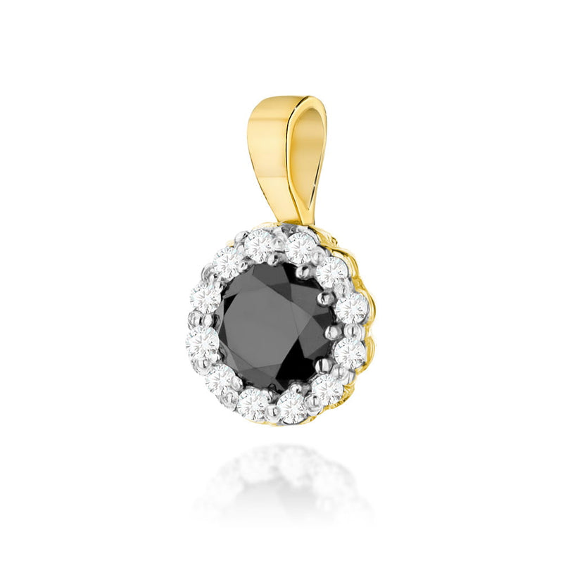 Pandantiv Aur 14K cu Diamante Naturale Albe si Negre 0.60 ct — Aur galben