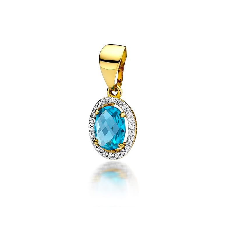 Pandantiv Aur 14K cu Topaz Swiss 1.70 ct si Diamante Naturale 0.11 ct — Aur galben