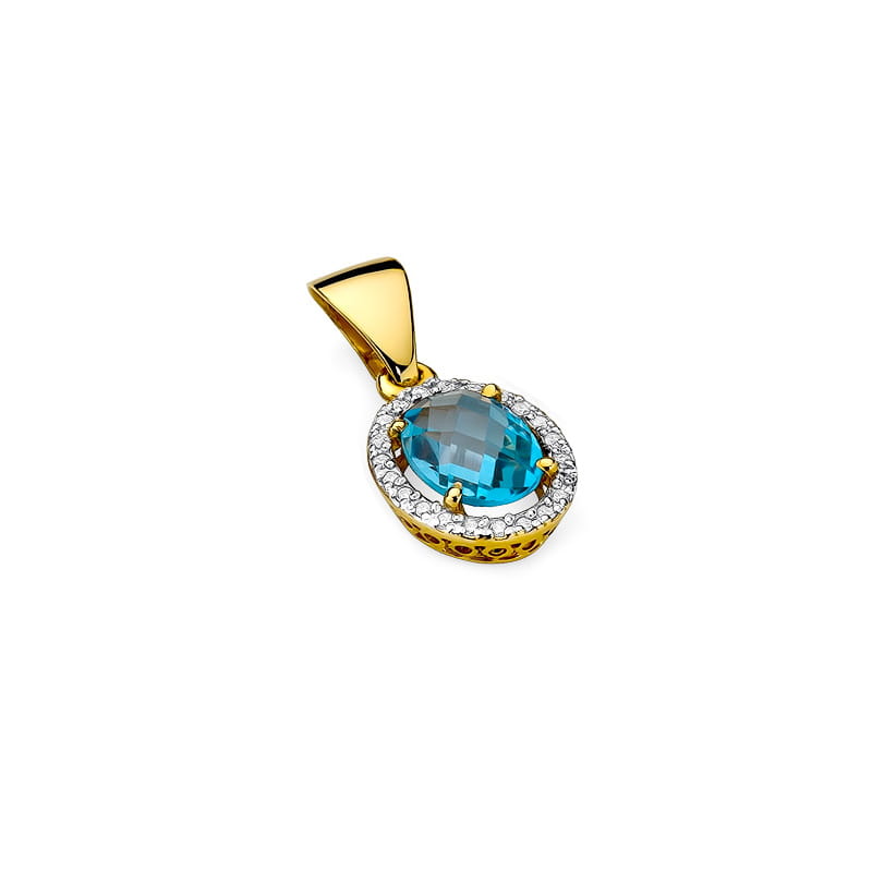 Pandantiv Aur 14K cu Topaz Swiss 1.70 ct si Diamante Naturale 0.11 ct, imaginea 2 din 6