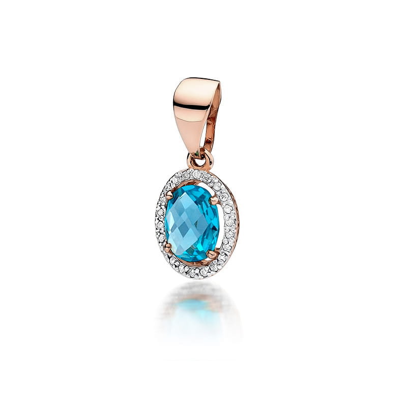 Pandantiv Aur 14K cu Topaz Swiss 1.70 ct si Diamante Naturale 0.11 ct, imaginea 3 din 6