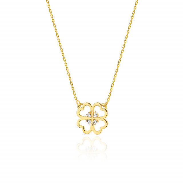 Colier Aur 14K cu Diamante Naturale 0.02 ct — Aur galben