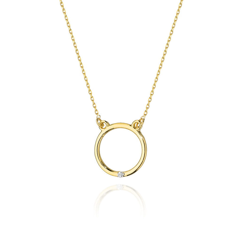 Colier Aur 14K cu Diamant Natural 0.01 ct — Aur galben