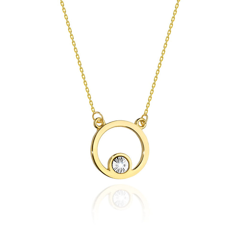 Colier Aur 14K cu Diamant Natural 0.01 ct — Aur galben