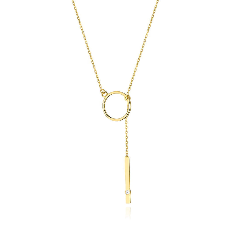 Colier Aur 14K cu Diamant Natural 0.01 ct — Aur galben