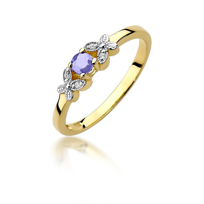Inel Aur 14K cu Tanzanit 0.15 ct si Diamante Naturale 0.02 ct — Aur galben