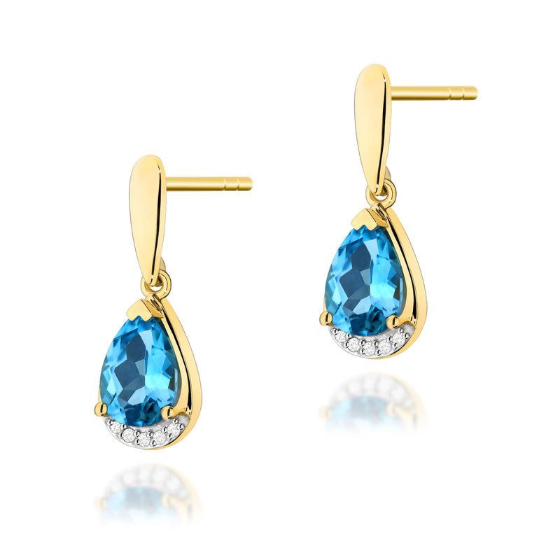 Cercei Aur 14K cu Topaz Swiss 1.40 ct si Diamante Naturale 0.05 ct — Aur galben
