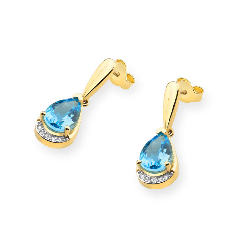 Cercei Aur 14K cu Topaz Swiss 1.40 ct si Diamante Naturale 0.05 ct, imaginea 2 din 6
