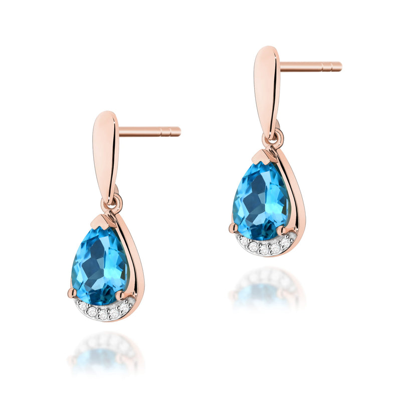 Cercei Aur 14K cu Topaz Swiss 1.40 ct si Diamante Naturale 0.05 ct, imaginea 5 din 6