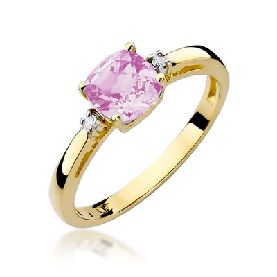 Inel Aur 14K cu Topaz Roz 1.10 ct si Diamante Naturale 0.03 ct