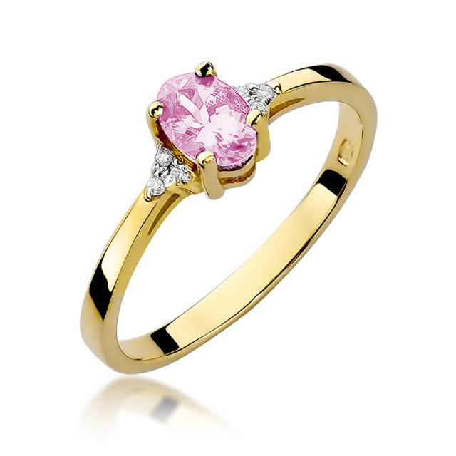 Inel Aur 14K cu Topaz Roz 0.50 ct si Diamante Naturale 0.05 ct — Aur galben
