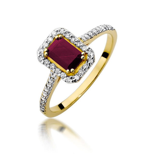 Inel Aur 14K cu Rubin 0.80 ct si Diamante Naturale 0.19 ct — Aur galben