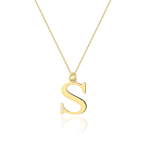 Colier Aur 14K cu Diamant Natural 0.01 ct — Aur galben