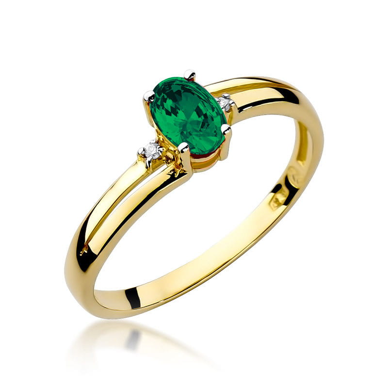 Inel Aur 14K cu Smarald 0.40 ct si Diamante Naturale 0.03 ct — Aur galben