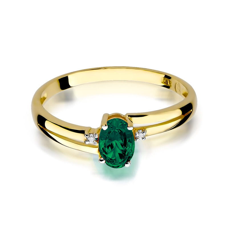 Inel Aur 14K cu Smarald 0.40 ct si Diamante Naturale 0.03 ct, imaginea 2 din 11
