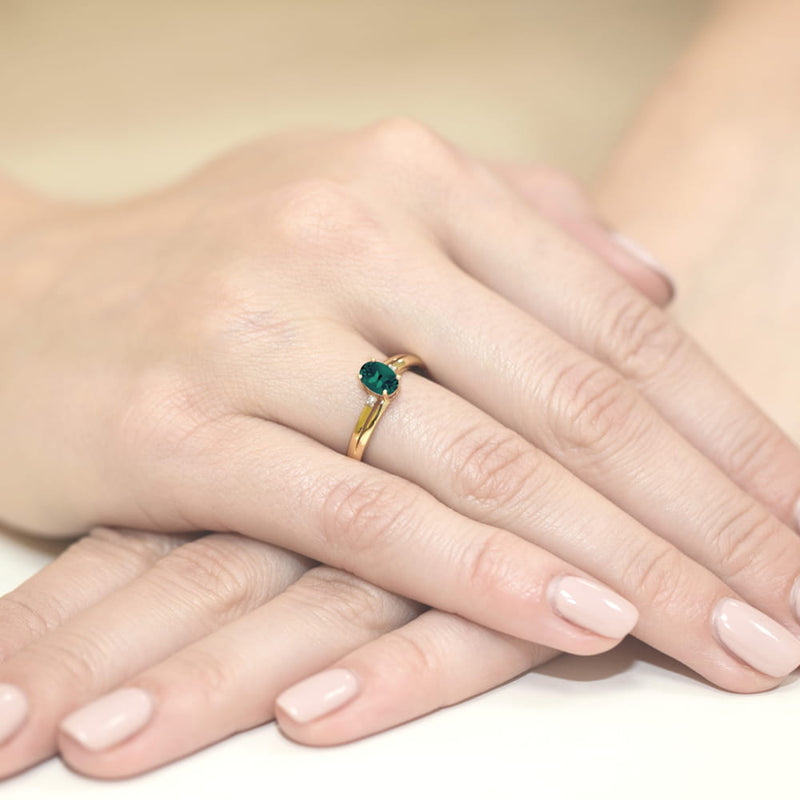 Inel Aur 14K cu Smarald 0.40 ct si Diamante Naturale 0.03 ct, imaginea 4 din 11