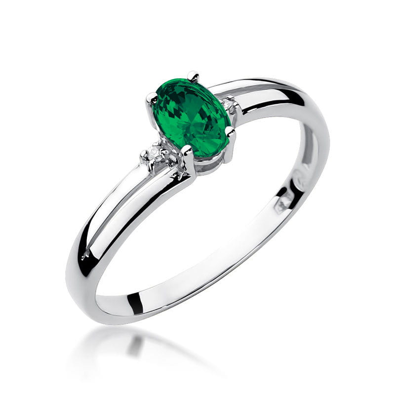 Inel Aur 14K cu Smarald 0.40 ct si Diamante Naturale 0.03 ct, imaginea 5 din 11