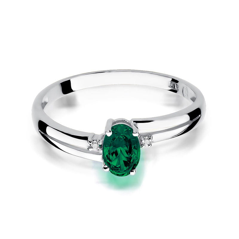 Inel Aur 14K cu Smarald 0.40 ct si Diamante Naturale 0.03 ct, imaginea 6 din 11