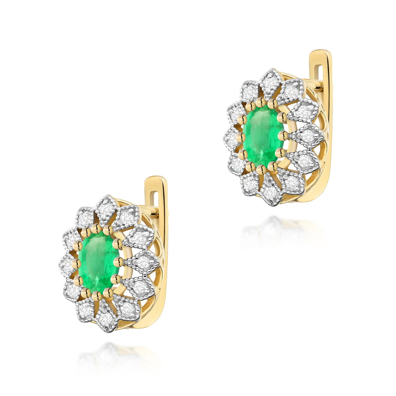 Cercei Aur 14K cu Smarald 0.40 ct si Diamante Naturale 0.21 ct — Aur galben