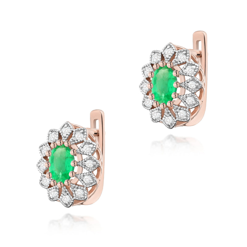 Cercei Aur 14K cu Smarald 0.40 ct si Diamante Naturale 0.21 ct, imaginea 4 din 4