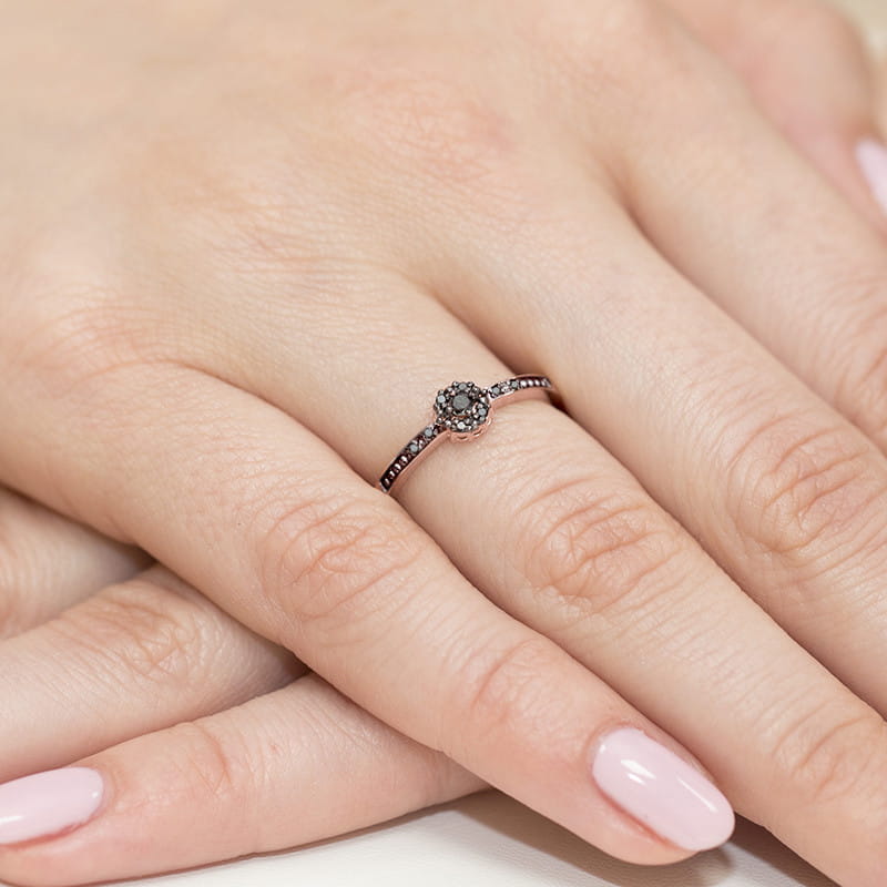 Inel Aur 14K cu Diamante Naturale Negre 0.09 ct, imaginea 11 din 11