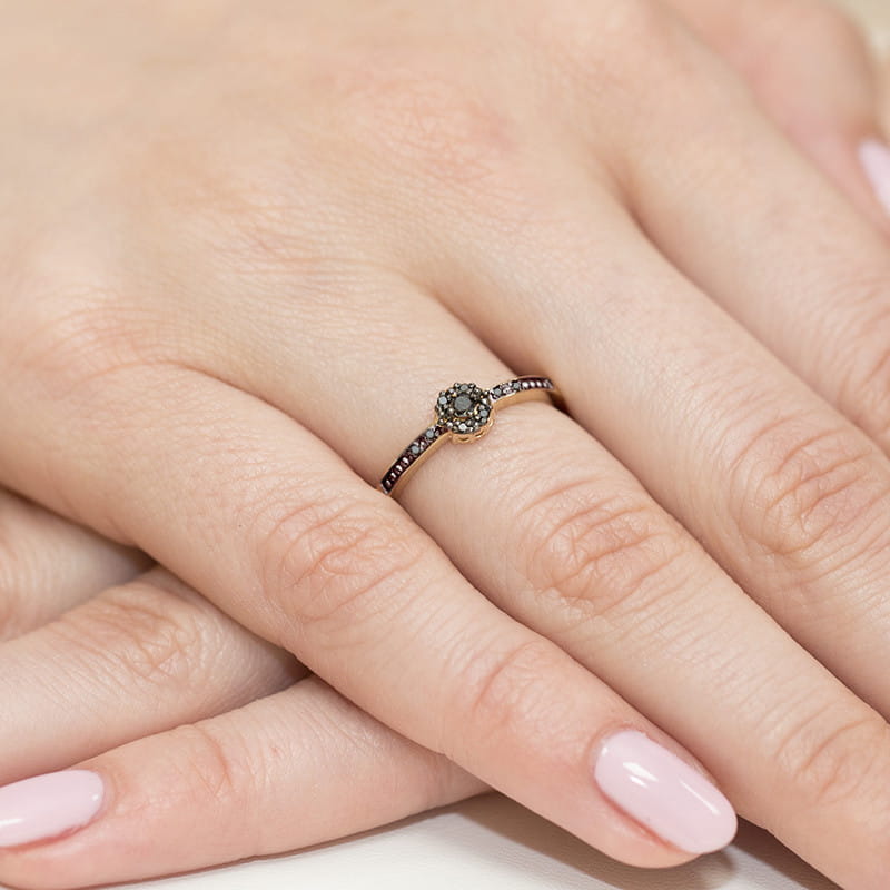 Inel Aur 14K cu Diamante Naturale Negre 0.09 ct, imaginea 4 din 11